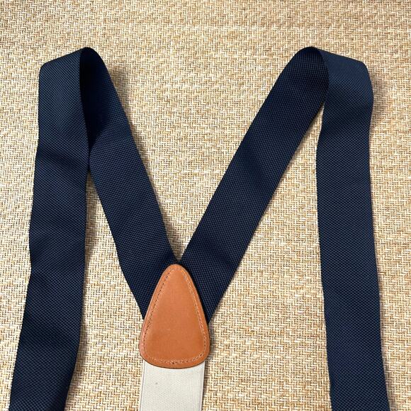 Jos A Bank Suspenders Navy Grosgrain Black Leather Button On Braces Mens - Picture 6 of 9